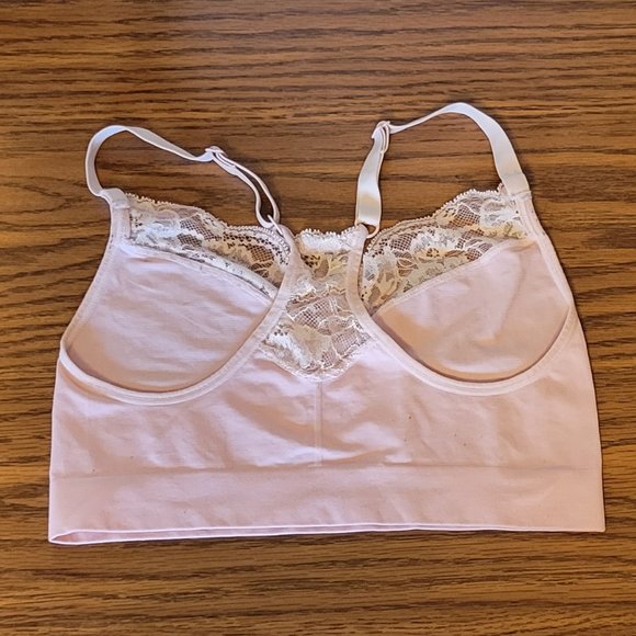 Maidenform Wireless Pretty Pink Pastel V-Neck Racerback Lace Bralette. Sz: L - Picture 5 of 8